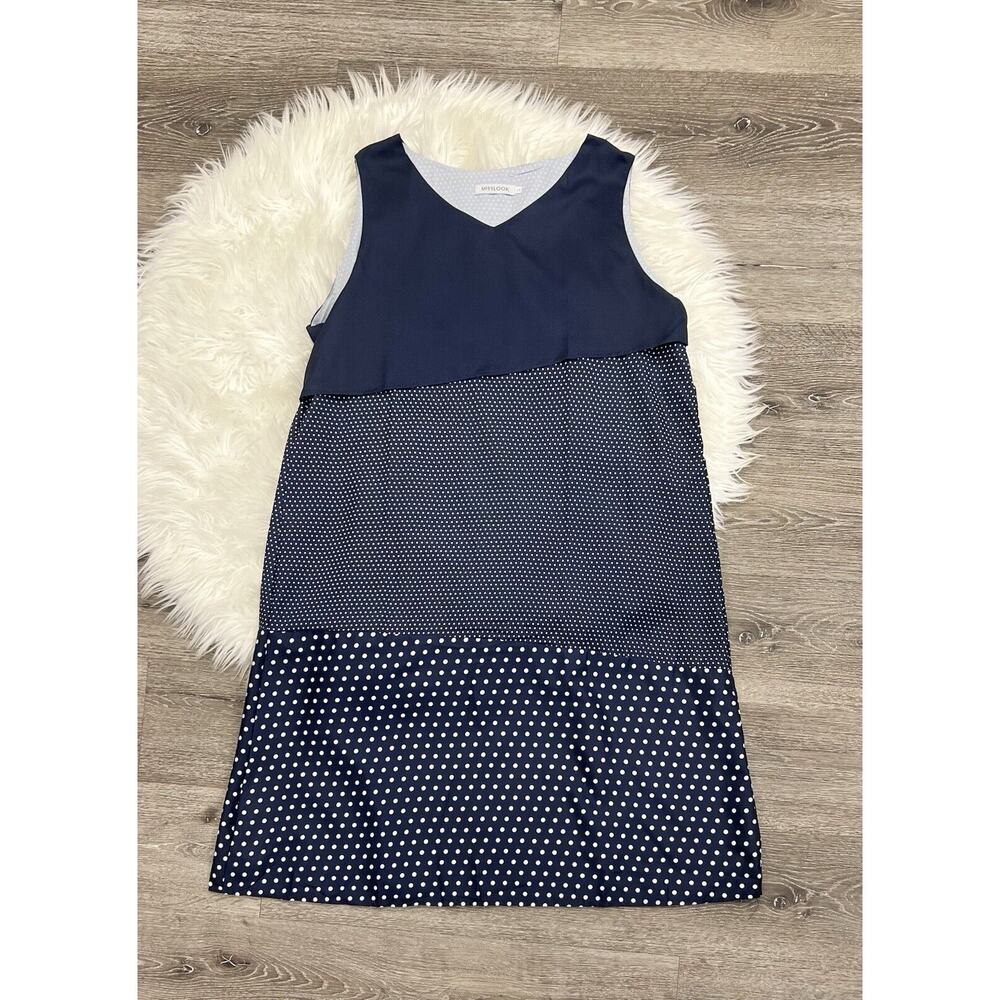 Misslook Navy Blue‎ Layered Multi Pattern Block Dress Size 2xlarge